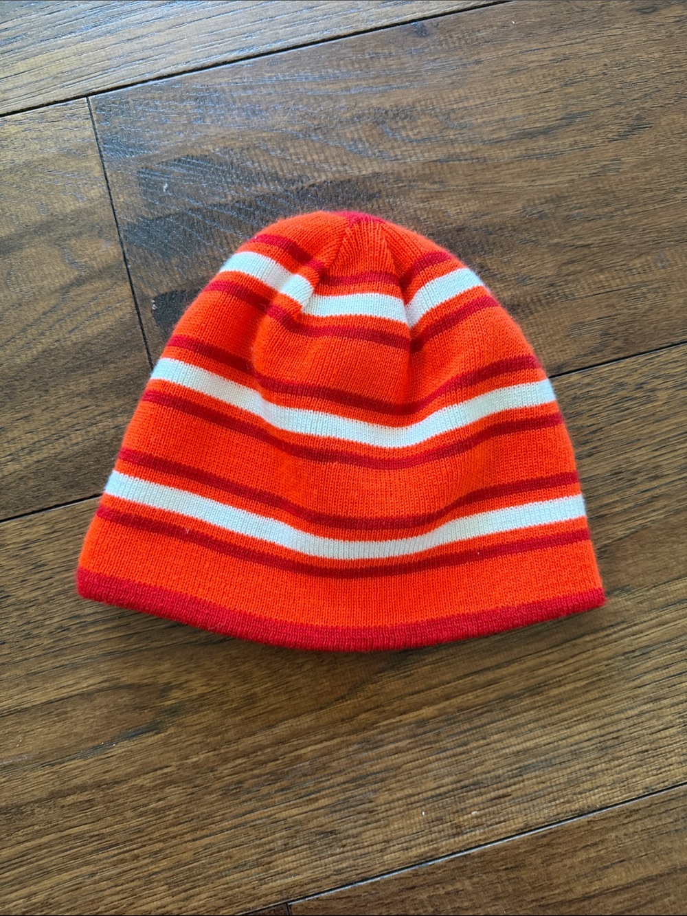 Striped Beanie Hat Orange Red and White Warm